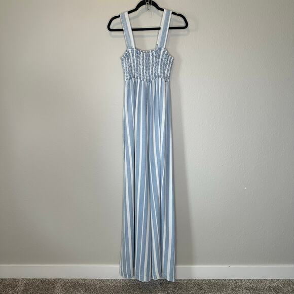 NWT Tractr Blue & White Striped Tencel Jumpsuit – Size 10 - Picture 5 of 11